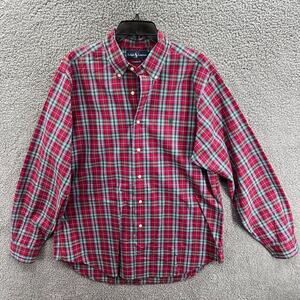 Vintage Ralph Lauren Polo Shirt Mens L Red Green Plaid Long Sleeve Classic Fit